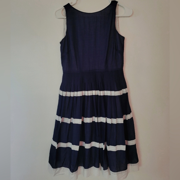 Talbots Petites Womens Navy And White Nautical Pleated Sun Dress Size 2 Petite - Picture 1 of 6